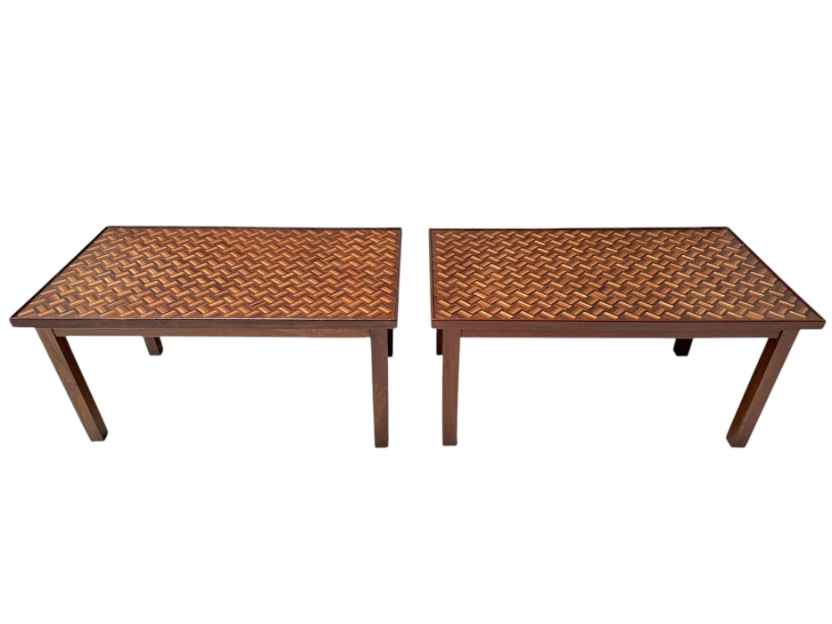 Pair of Mid-Century Modern Side Tables with Mosaic Inlaid Tops, 1960s